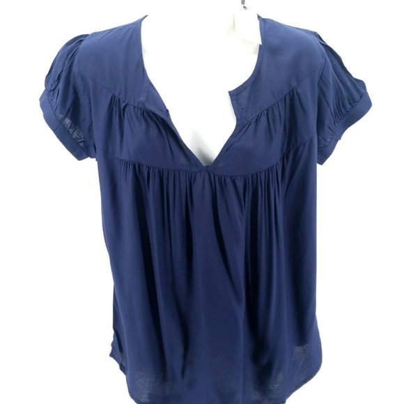SPARKZ COPENHAGEN Tops - SPARKZ COPENHAGEN Navy Blue Ruffle Sleeve Top Blouse XS S